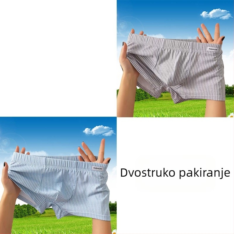Muške bokserice od čiste pamuka, prozračne, prugaste, srednji pojas, tanak kroj