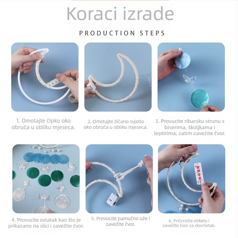 DIY komplet materijala za školjkasti zvončić za dječje kreativne radionice s visećim ukrasima od školjki