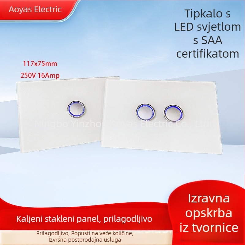 Stakleni panel prekidača za zid s australskom SAA potvrdom, 220-250V