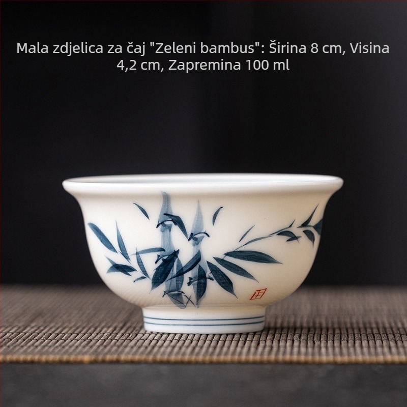 Ručno oslikana jade-bijela keramička šalice za čaj, plavo-bijela porcelanska šalica za čaj, Gongfu set čaja, bijela porcelanska šalica za kućnu upotrebu