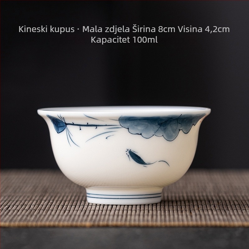 Ručno oslikana jade-bijela keramička šalice za čaj, plavo-bijela porcelanska šalica za čaj, Gongfu set čaja, bijela porcelanska šalica za kućnu upotrebu