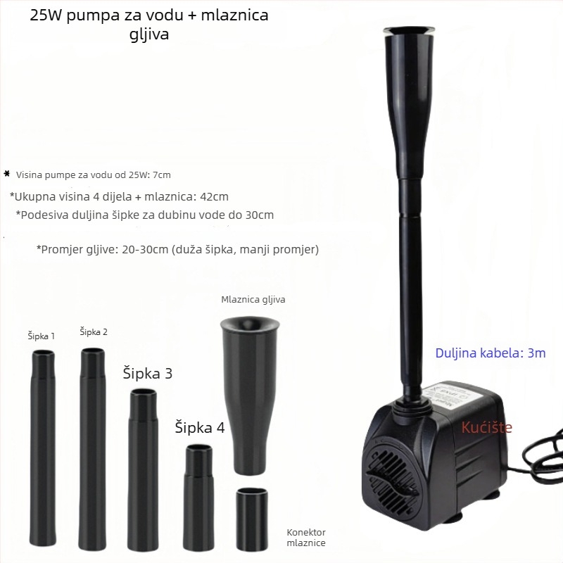 Mlaznica za fontanu u obliku gljive s LED osvjetljenjem, pogodna za male fontane i akvarije, dekorativna svadbena fontana