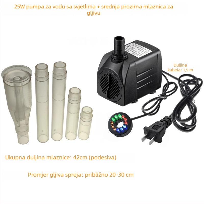 Mlaznica za fontanu u obliku gljive s LED osvjetljenjem, pogodna za male fontane i akvarije, dekorativna svadbena fontana