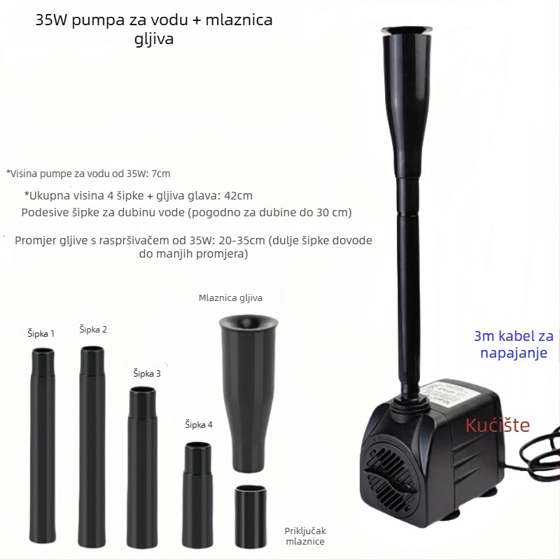 Mlaznica za fontanu u obliku gljive s LED osvjetljenjem, pogodna za male fontane i akvarije, dekorativna svadbena fontana