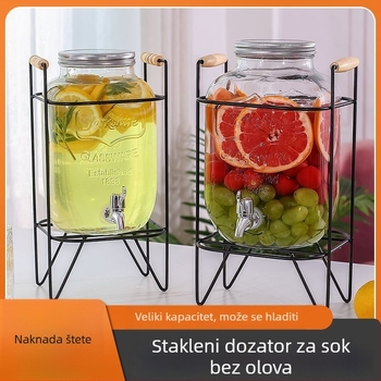 Stakleni dispenser za napitke s čepom, cilindrični spremnik kapacitom preko 5 L, moderni minimalistički dizajn