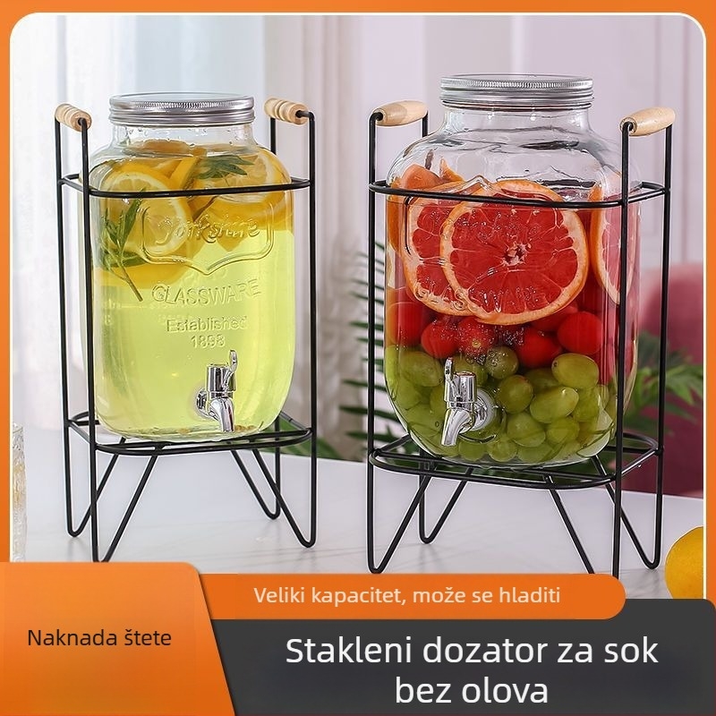 Stakleni dispenser za napitke s čepom, cilindrični spremnik kapacitom preko 5 L, moderni minimalistički dizajn