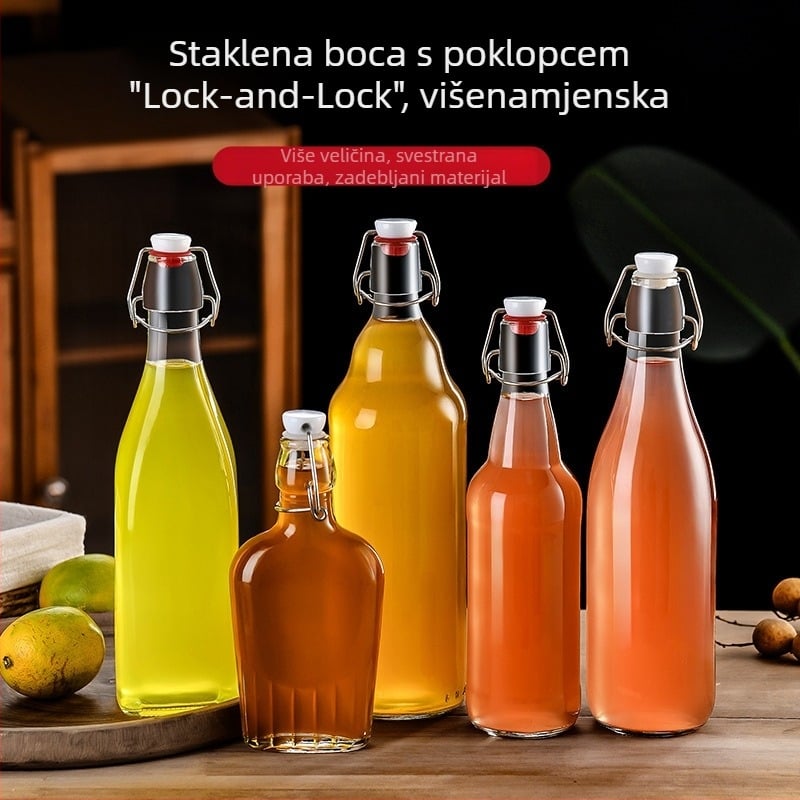 Prozirna staklena boca s zaključavanjem za enzime, sokove i fermentaciju vina, domaće voćno vino