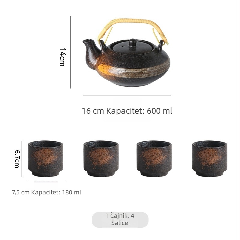 Japanski stil retro keramički čajni set s čajnikom i šalicama, s ručkom od bambusa, prijenosni