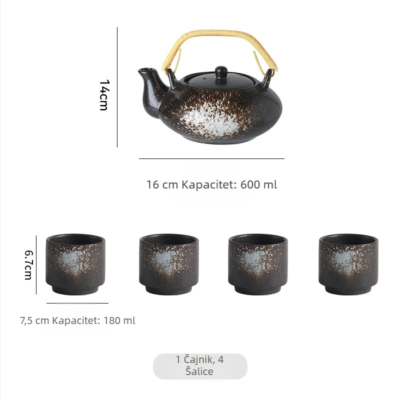 Japanski stil retro keramički čajni set s čajnikom i šalicama, s ručkom od bambusa, prijenosni