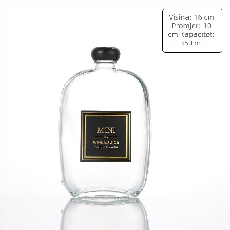 Staklena bočica za napitke – sok, vino i kava; proziran ili mat završetak; kapacitet 100–500 ml; zatvarači od drveta, aluminija, pluta ili polimera