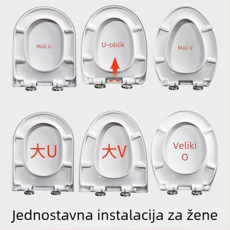 Debeli poklop za WC od smole urea-formaldehid, velik u obliku U, V, O ili kvadrat, klasičan stil, mekan zatvarač, univerzalni poklop za WC