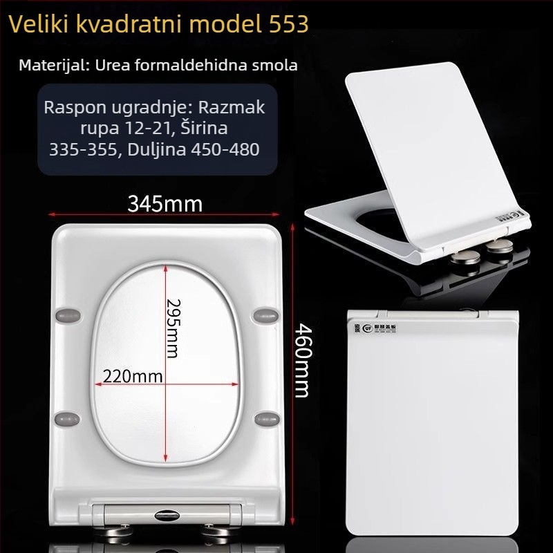 Debeli poklop za WC od smole urea-formaldehid, velik u obliku U, V, O ili kvadrat, klasičan stil, mekan zatvarač, univerzalni poklop za WC