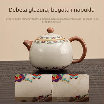 Ru Kiln keramički čajni set, 2025 novi model, lagani luksuzni retro stil za dom i ured, kompletni set za čajnu ceremoniju u kutiji za poklon, za 6–10 osoba