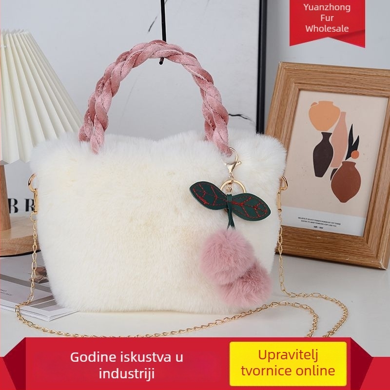 Ženska torbica od imitacijskog pliša s motivom trešnje, ručna i crossbody naramenica, velika zapremina, sladak crtani dizajn