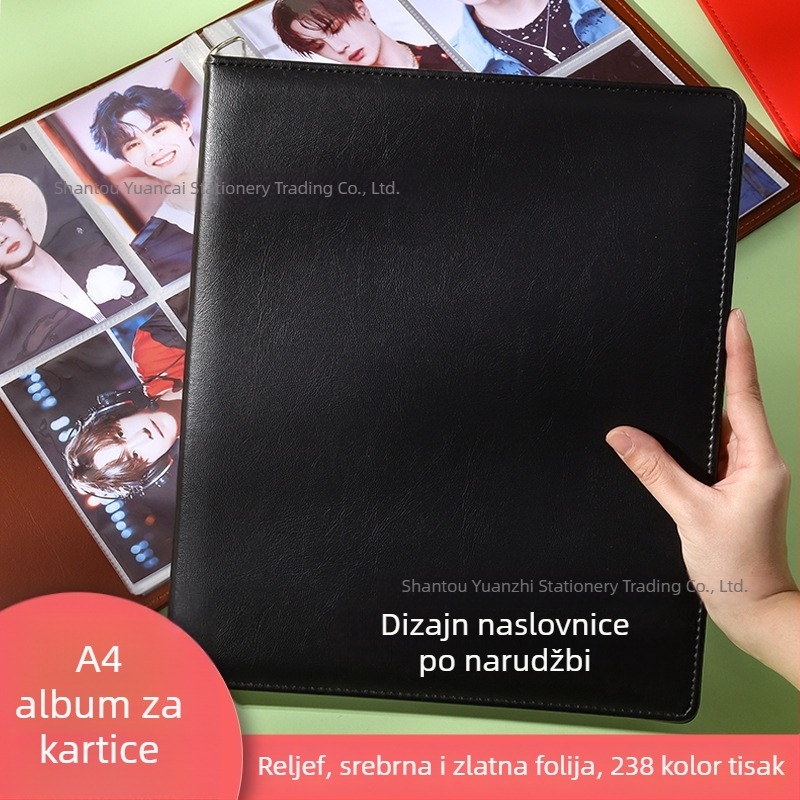 A4 kožni album za kartice s 9 džepova u mreži, rastavljivi listovi, za suvenir fanova, 50 stranica, moguć tisak logotipa.