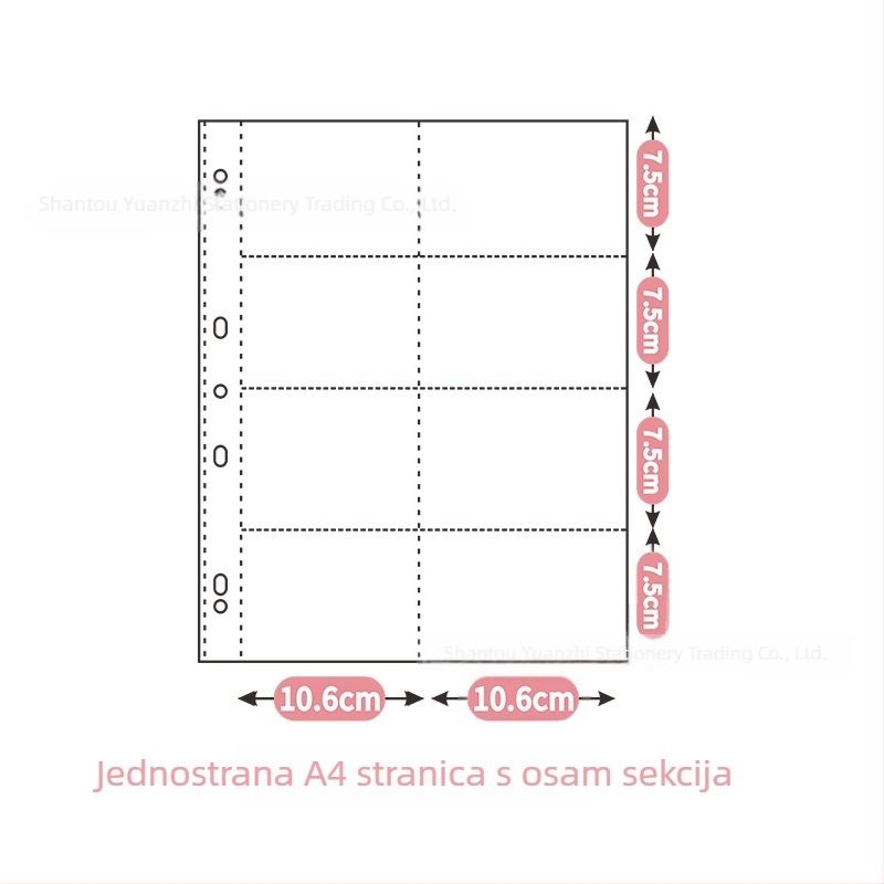 A4 kožni album za kartice s 9 džepova u mreži, rastavljivi listovi, za suvenir fanova, 50 stranica, moguć tisak logotipa.