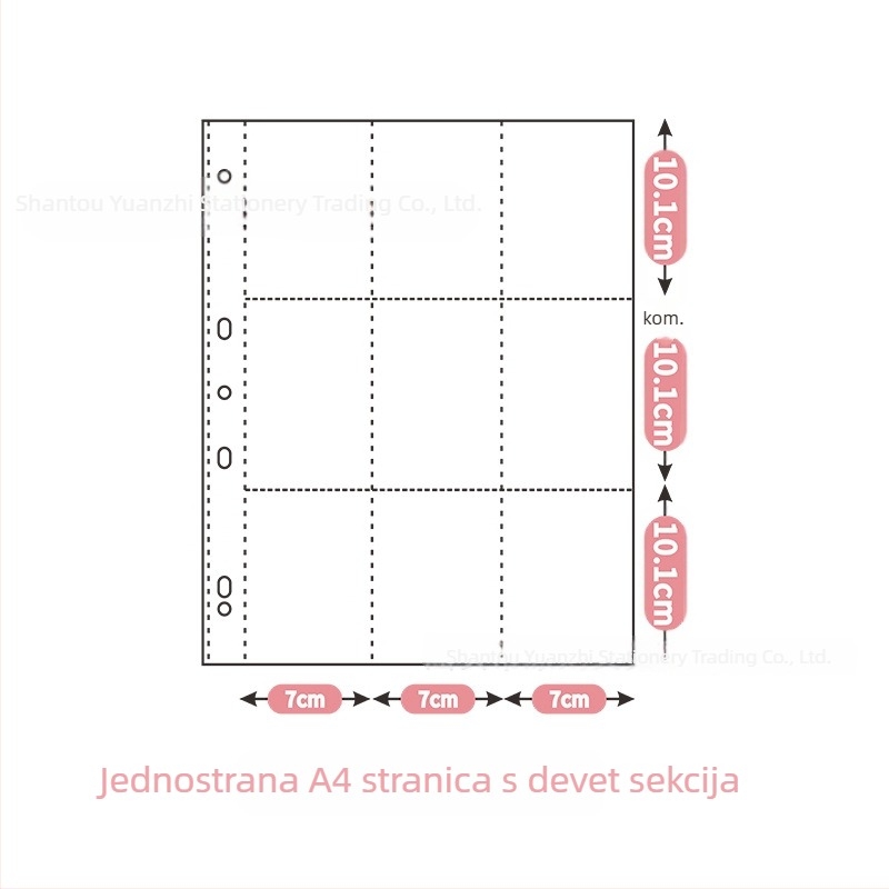 A4 kožni album za kartice s 9 džepova u mreži, rastavljivi listovi, za suvenir fanova, 50 stranica, moguć tisak logotipa.