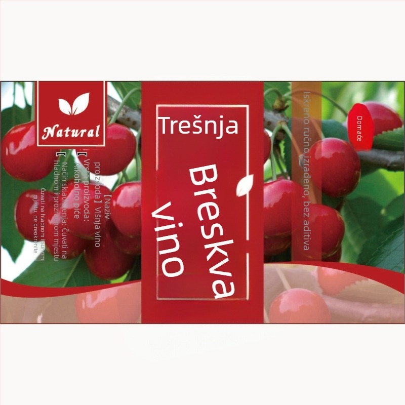 Kraft samoljepljiva etiketa za boce voća vina, kvadratna, 9 × 5,5 cm, dizajn Peach Blossom, Bayberry, Osmanthus, Mulberry, Lychee, Cherry, Dragon Fruit, Hawthorn, Green Plum, Blueberry, Rose i Renzijiu
