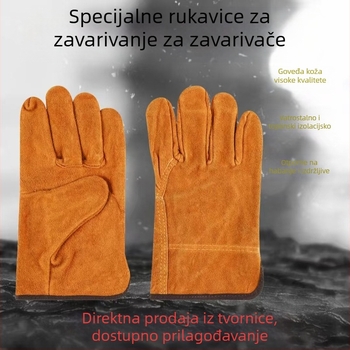 Rukavice za zavarivanje od teleće kože, pojačane zaštite, zaštita od opeklina, otporne na habanje i visoke temperature.