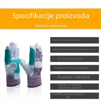 Rukavice za zavarivanje od teleće kože, pojačane zaštite, zaštita od opeklina, otporne na habanje i visoke temperature.
