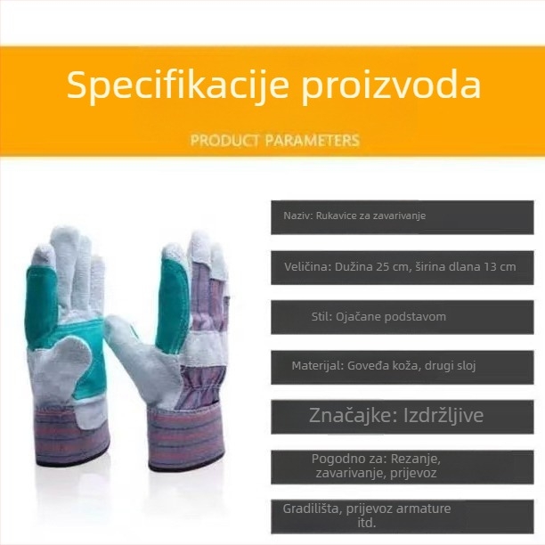 Rukavice za zavarivanje od teleće kože, pojačane zaštite, zaštita od opeklina, otporne na habanje i visoke temperature.