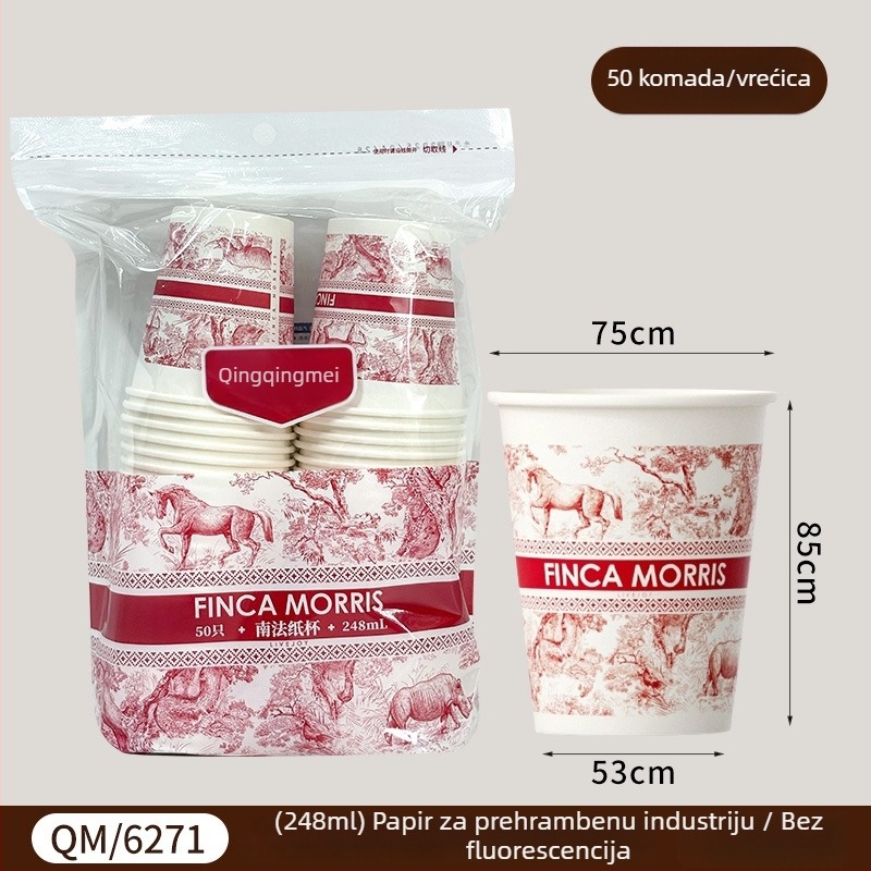 Debeli jednokratni papirnati čašice za vruće napitke, kapacitet 248 ml, paket od 50 komada