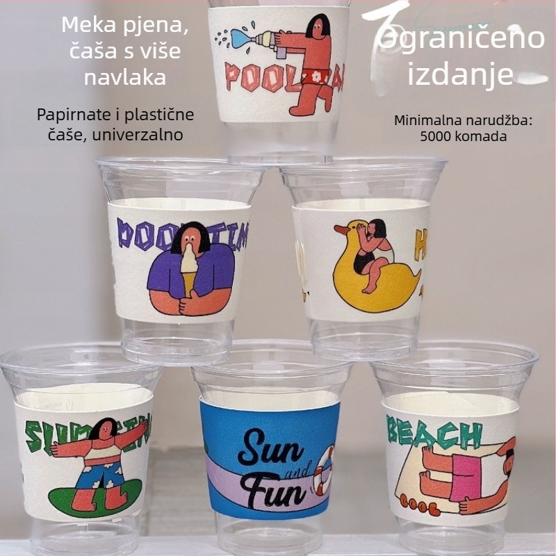 Jednokratni reljefni rukav za čaše za papirnate i plastične čaše, toplinska izolacija i zaštita od opeklina, univerzalno prilagodljiv, za mliječni čaj i kavu, s otiskom.
