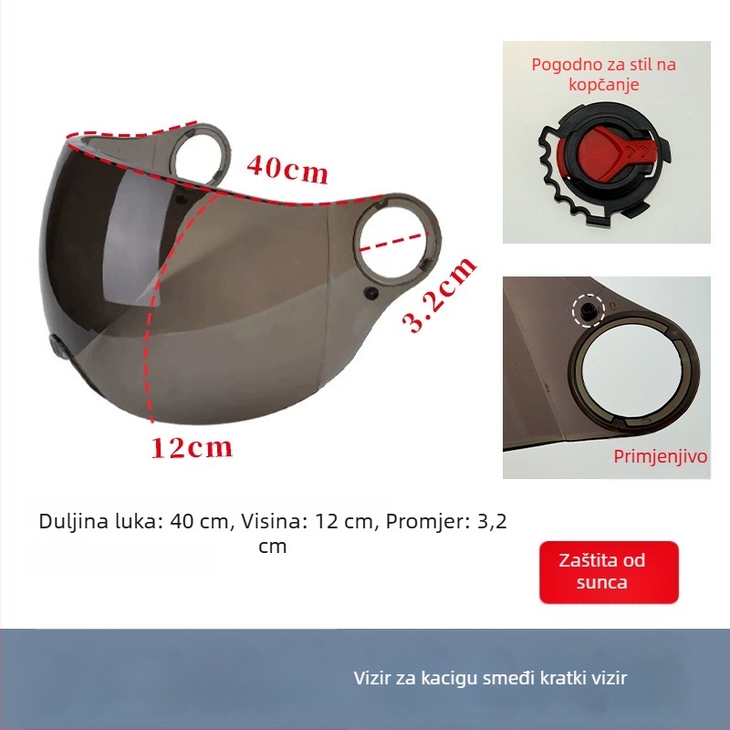 Vizir kacige za električno vozilo, proziran HD boja, UV zaštita, otporan na vjetar, univerzalno