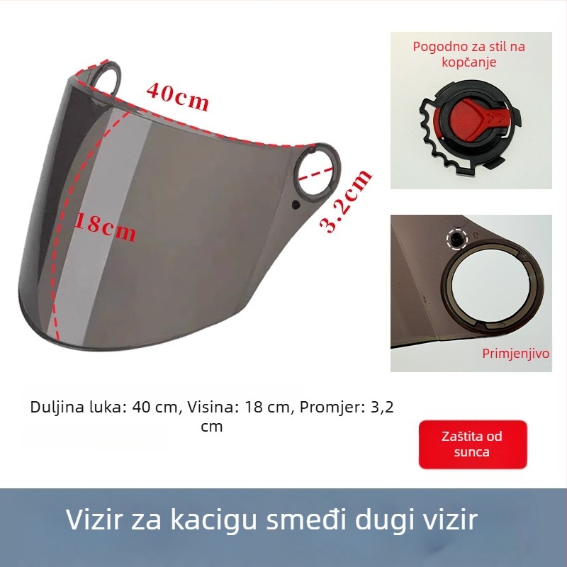 Vizir kacige za električno vozilo, proziran HD boja, UV zaštita, otporan na vjetar, univerzalno
