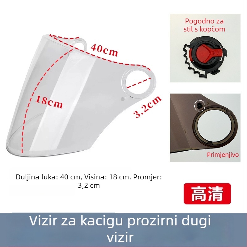 Vizir kacige za električno vozilo, proziran HD boja, UV zaštita, otporan na vjetar, univerzalno