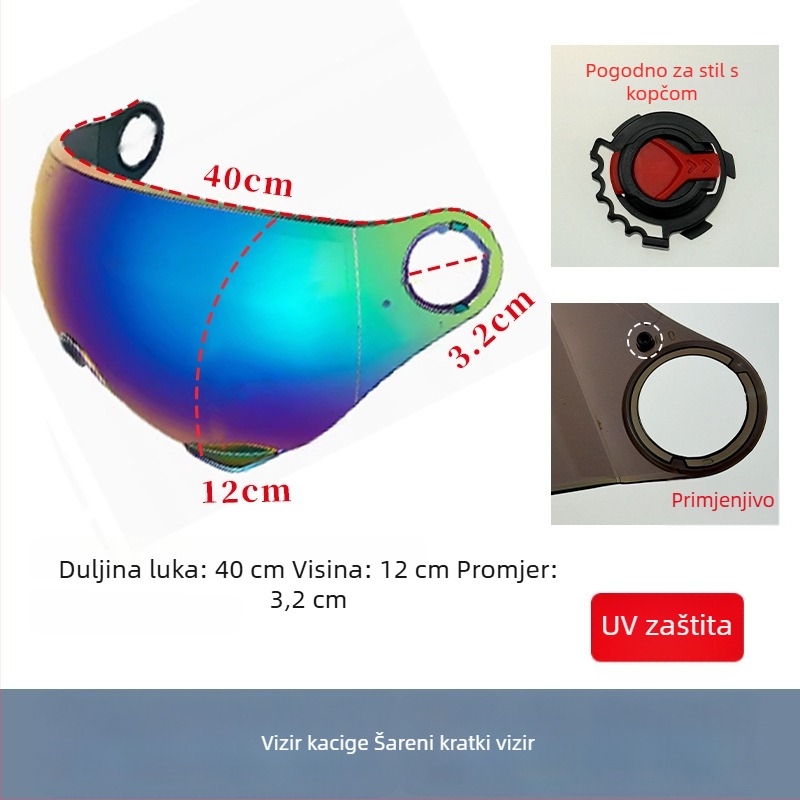 Vizir kacige za električno vozilo, proziran HD boja, UV zaštita, otporan na vjetar, univerzalno
