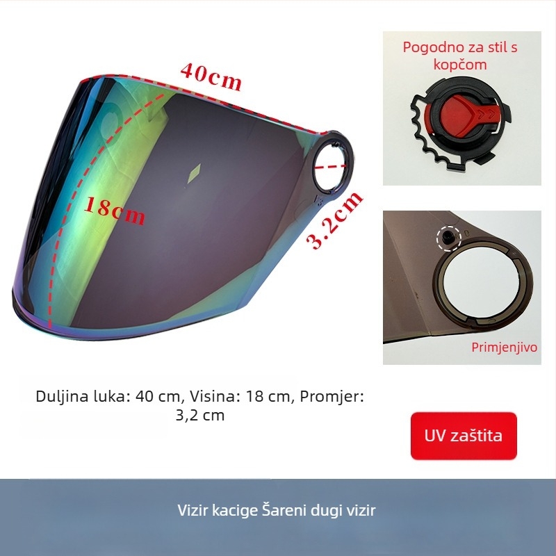 Vizir kacige za električno vozilo, proziran HD boja, UV zaštita, otporan na vjetar, univerzalno
