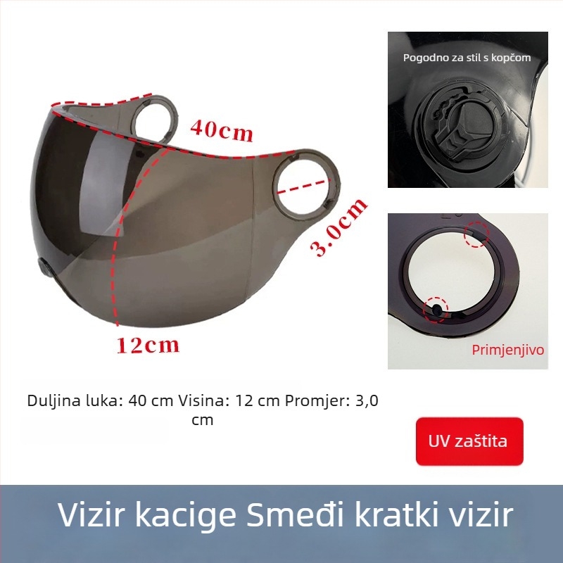 Vizir kacige za električno vozilo, proziran HD boja, UV zaštita, otporan na vjetar, univerzalno