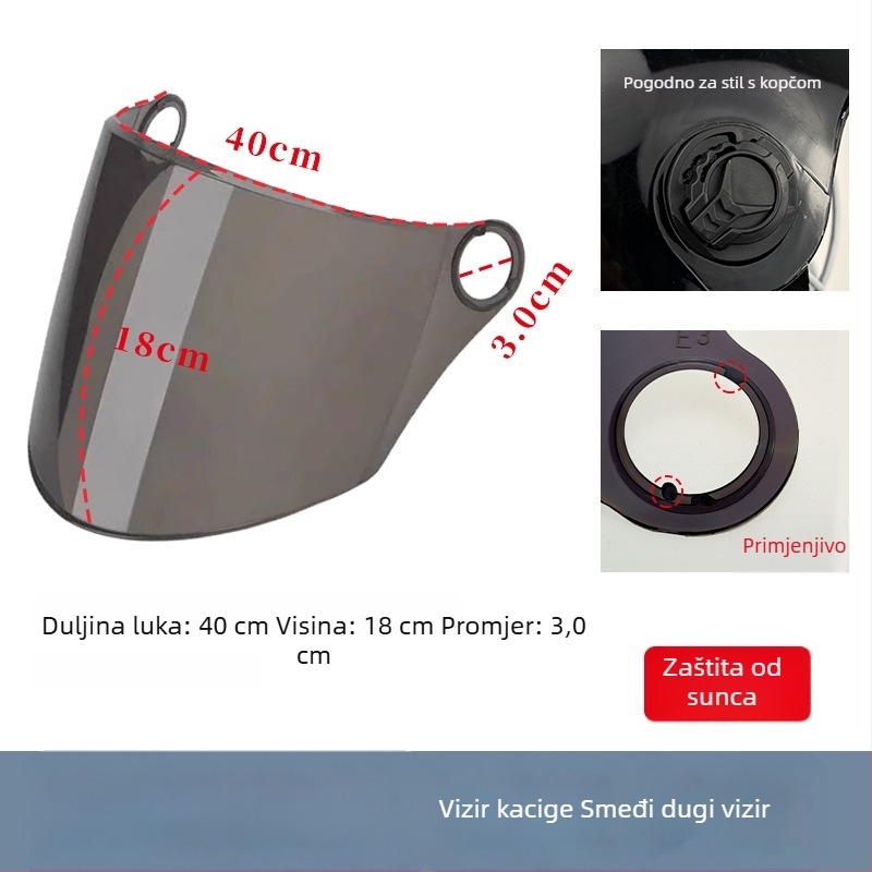 Vizir kacige za električno vozilo, proziran HD boja, UV zaštita, otporan na vjetar, univerzalno
