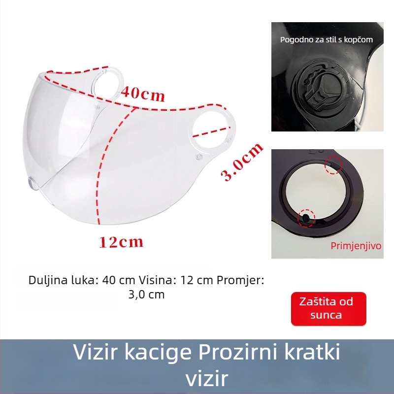 Vizir kacige za električno vozilo, proziran HD boja, UV zaštita, otporan na vjetar, univerzalno