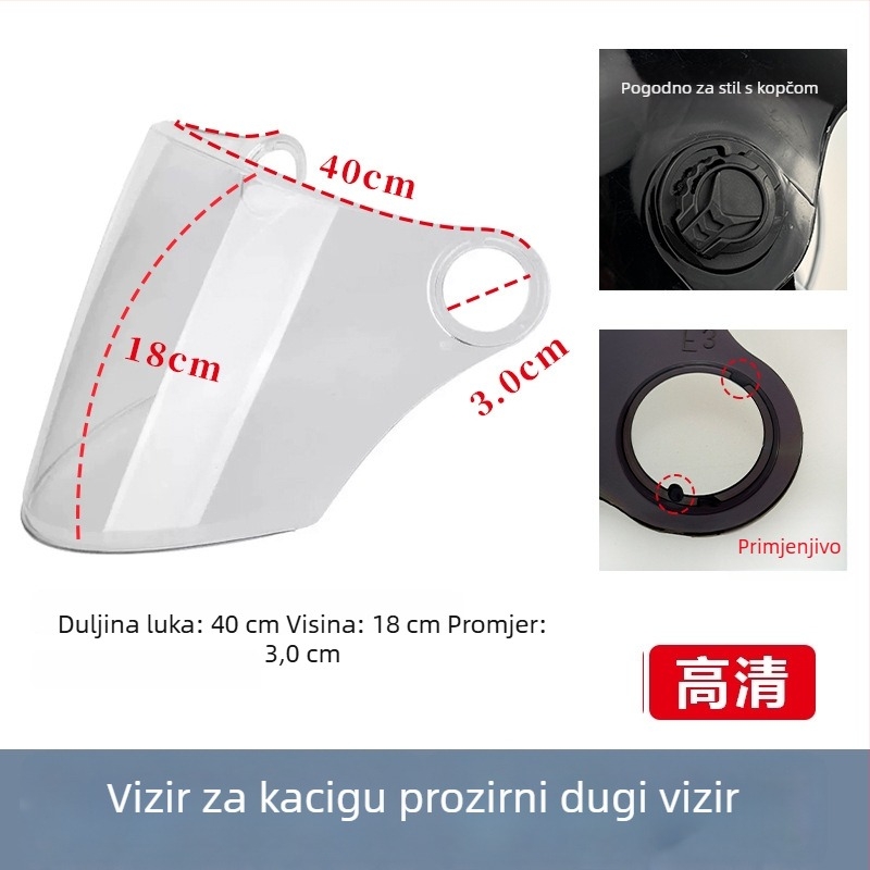 Vizir kacige za električno vozilo, proziran HD boja, UV zaštita, otporan na vjetar, univerzalno