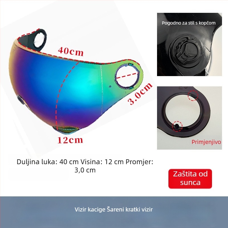 Vizir kacige za električno vozilo, proziran HD boja, UV zaštita, otporan na vjetar, univerzalno