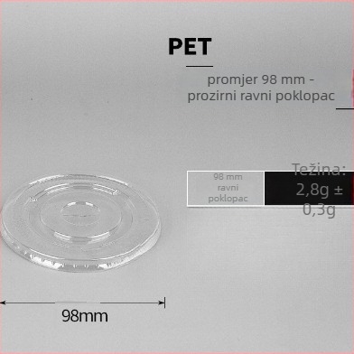 Jednokratna prozirna šalica za kavu za hladna pića i mliječni čaj, promjer 98 mm, kapacitet 500 ml