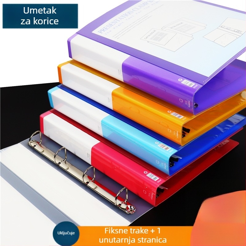 Prozirni D-prstenasti fascikl za dokumente, četiri rupe, A4 formata, s umetnim listovima