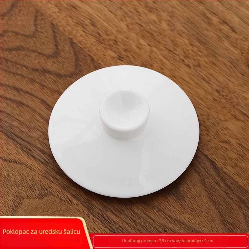 Keramički poklopac za čašu vode, bijeli porcelan, promjeru 9,0 cm, za ured ili dom