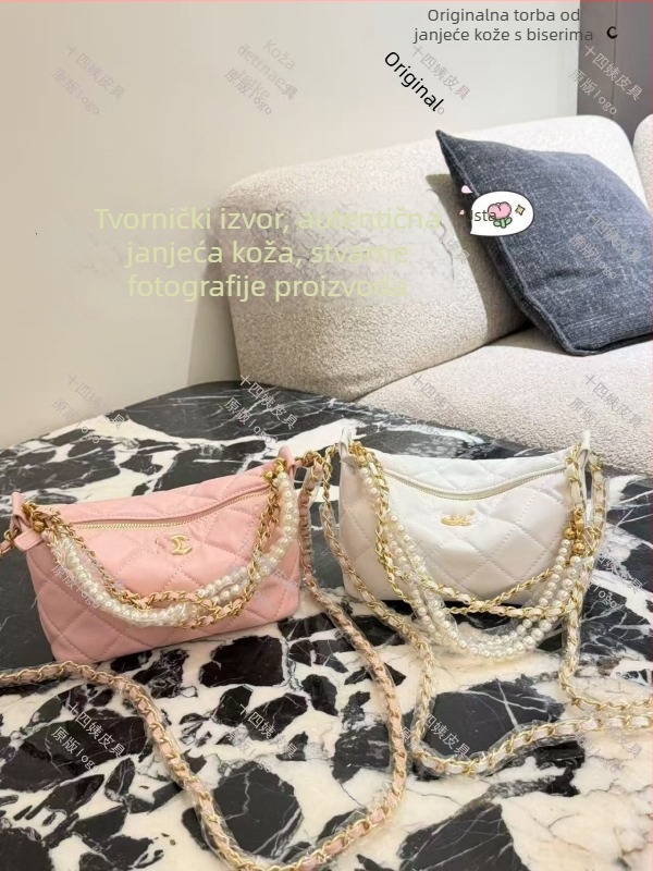 Xiangjia torbica od ovčje kože s lancem od perli i romboidnom vezenjem — vintage mala crossbody torbica za žene, proljeće 2026