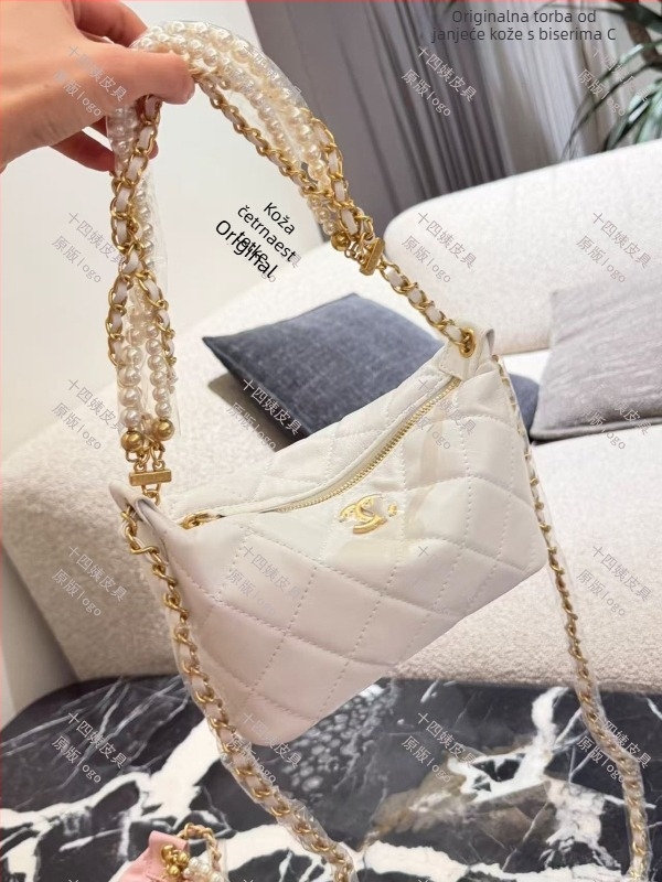 Xiangjia torbica od ovčje kože s lancem od perli i romboidnom vezenjem — vintage mala crossbody torbica za žene, proljeće 2026