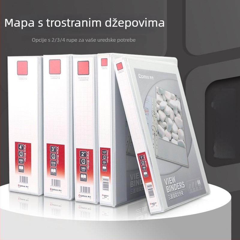 A4 mapa s tri bočne umetke, s 4 i 2 rupama, bijela