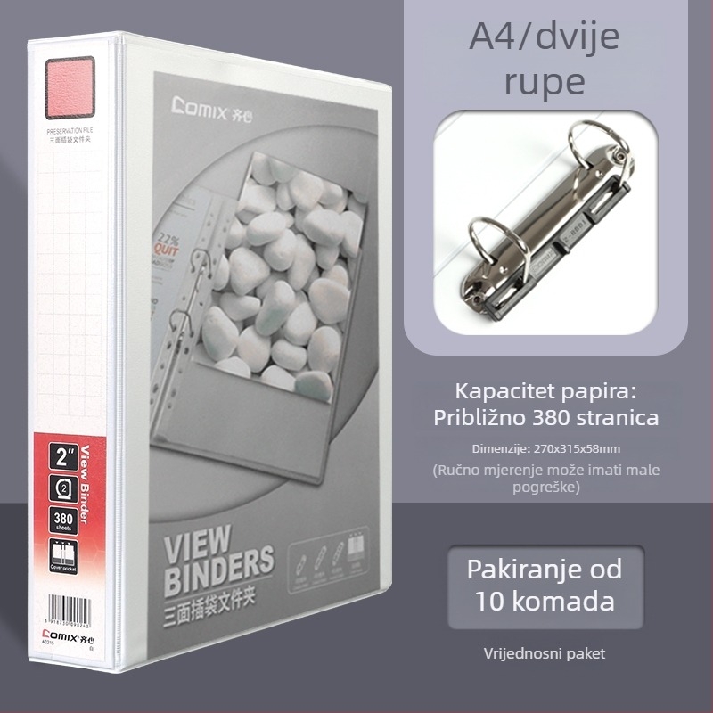 A4 mapa s tri bočne umetke, s 4 i 2 rupama, bijela