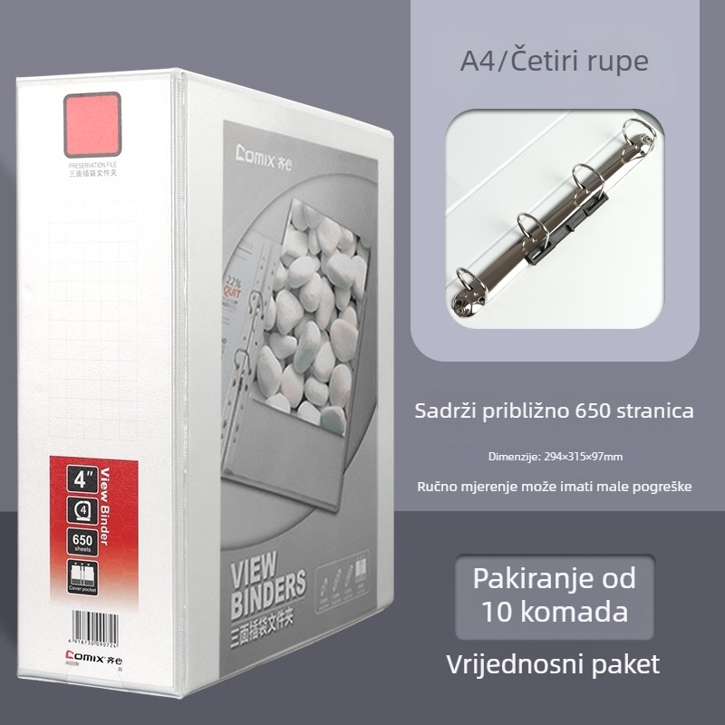 A4 mapa s tri bočne umetke, s 4 i 2 rupama, bijela