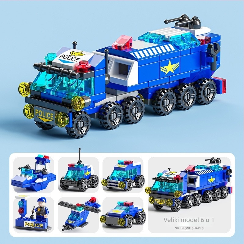 Šest u jednom Lego-kompatibilne građevne blokove za djecu: teme vatrogasca, policije, vojno-inženjerstva i tenka