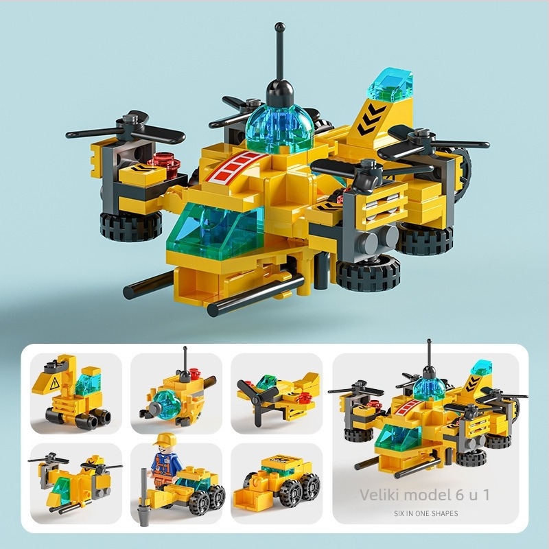 Šest u jednom Lego-kompatibilne građevne blokove za djecu: teme vatrogasca, policije, vojno-inženjerstva i tenka