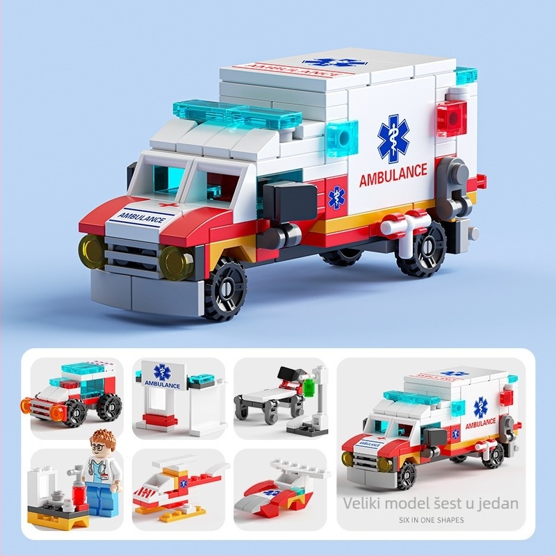 Šest u jednom Lego-kompatibilne građevne blokove za djecu: teme vatrogasca, policije, vojno-inženjerstva i tenka