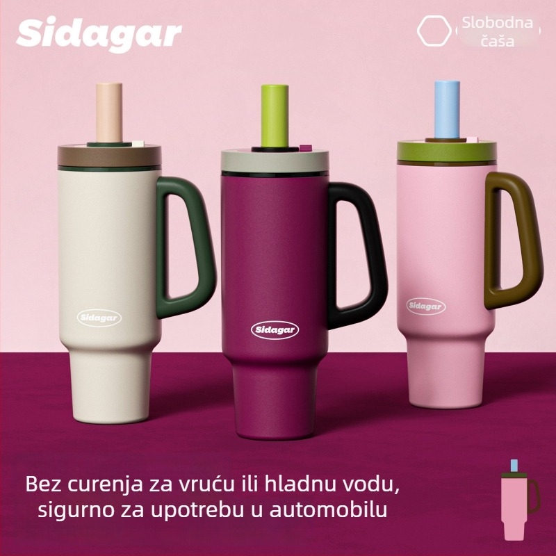 Izolirana čaša velikog kapaciteta od 316L nehrđajućeg čelika, s slamkom, za automobil, otvaranje jednim klikom