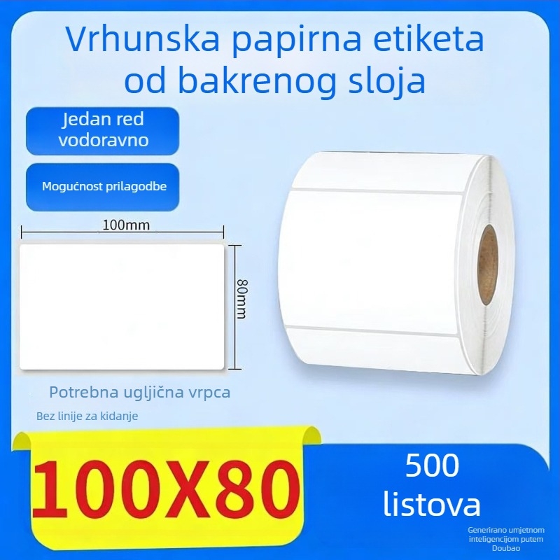 Papir za toplinski prijenos s samoljepljivim naljepnicama, naljepnica za informacije o proizvodu i bar kod, 70×50 mm